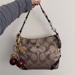 Coach Carly Tan and Brown Signature Shoulder Bag
